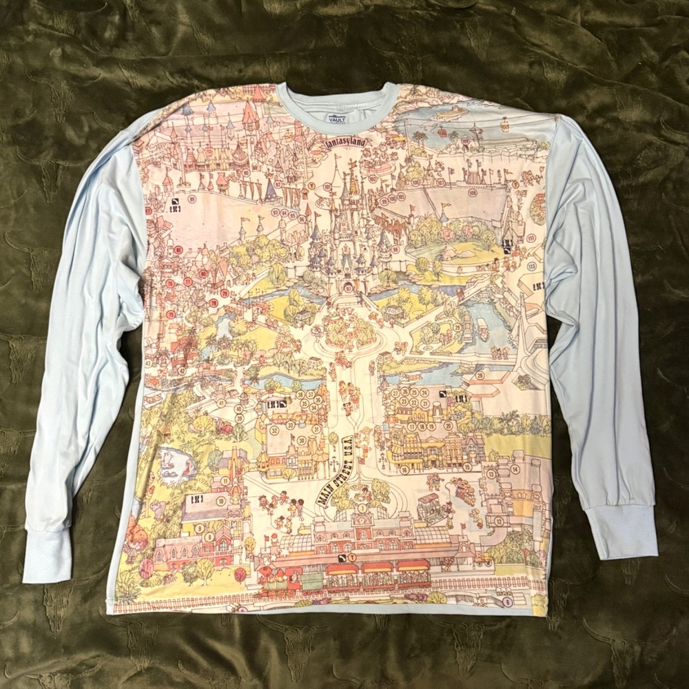 Disney World Vault Collection Shirt Adult L Blue Excellent 50th Anniversary Map